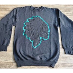 SAVS BRAND Skull Chief Crewneck Sweater Sweatshirt Black Teal Gray Size Small